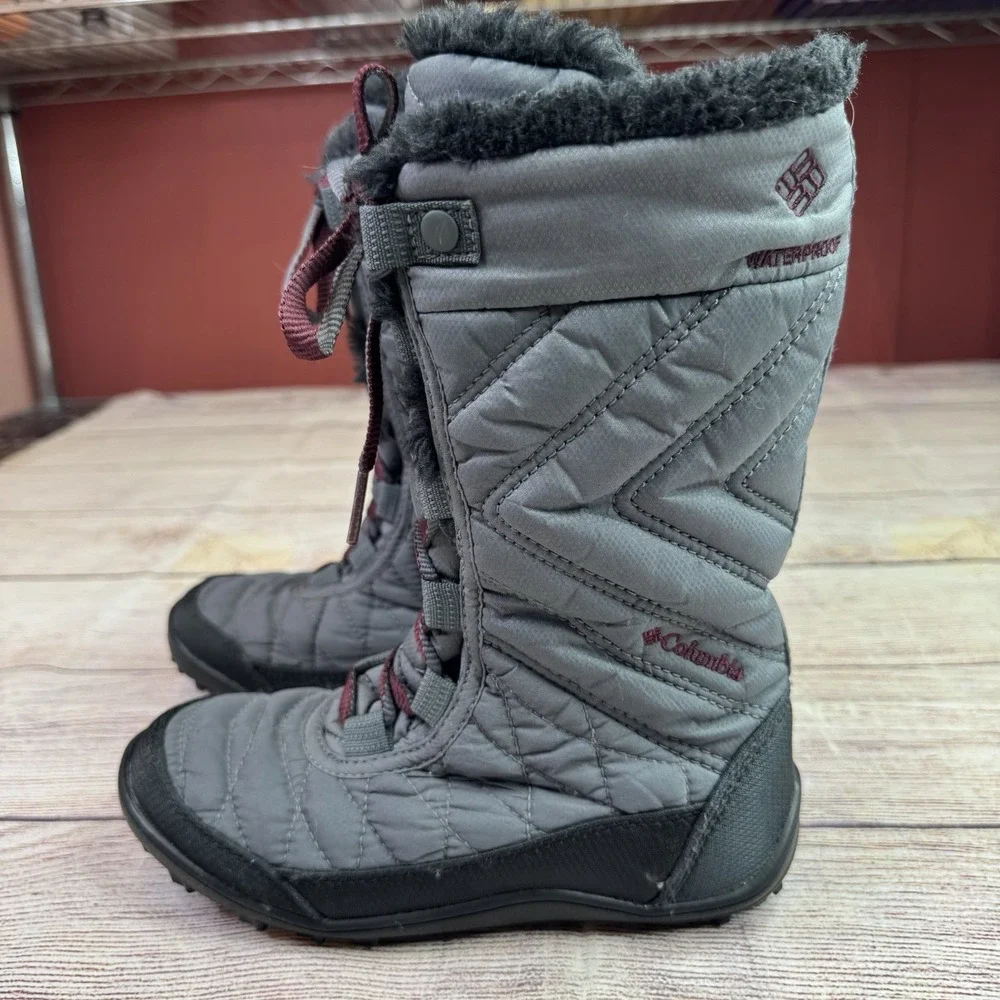 Columbia Youth Minx Mid III Snow Boots Gray Waterproof Insulated Girls Size US 1